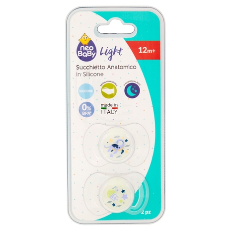 neo Baby Light Succhietto Anatomico in Silicone 12m+ Dino Glow 2 pz
