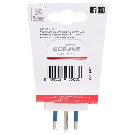 Scame Adattatore 10A Spina 10A, presa 10/16A, 2P+T 250V