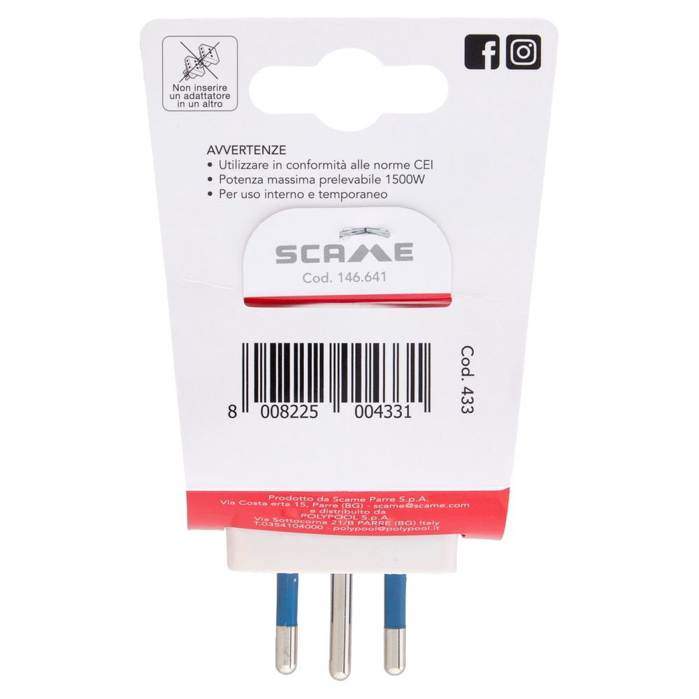 Scame Adattatore 10A Spina 10A, presa 10/16A, 2P+T 250V