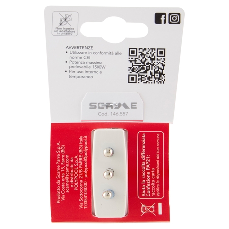 Scame Adattatore Multiplo 10A Spina e 2 prese 10A, 1 presa 10-16A, 2P+T 250V