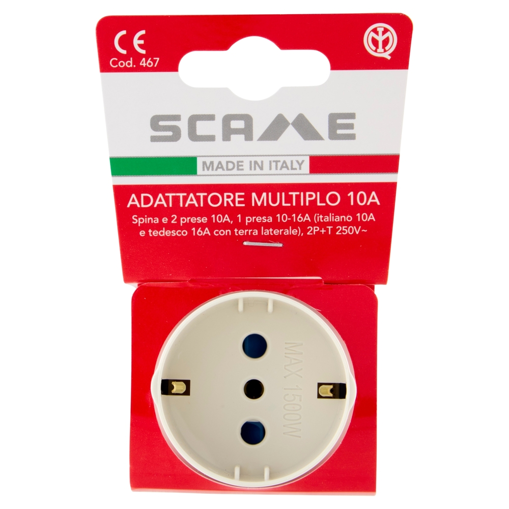 Scame Adattatore Multiplo 10A Spina e 2 prese 10A, 1 presa 10-16A, 2P+T 250V