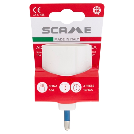 Scame Adattatore Multiplo 16A Spina 16A 2 prese 10/16A, 1 presa 10/16A (tedesco 16A), 2P+T 250V