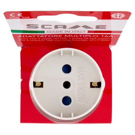 Scame Adattatore Multiplo 16A Spina 16A 2 prese 10/16A, 1 presa 10/16A (tedesco 16A), 2P+T 250V