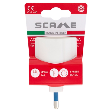 Scame Adattatore Multiplo 16A Spina 16A 2 prese 10/16A, 1 presa 10/16A (tedesco 16A), 2P+T 250V