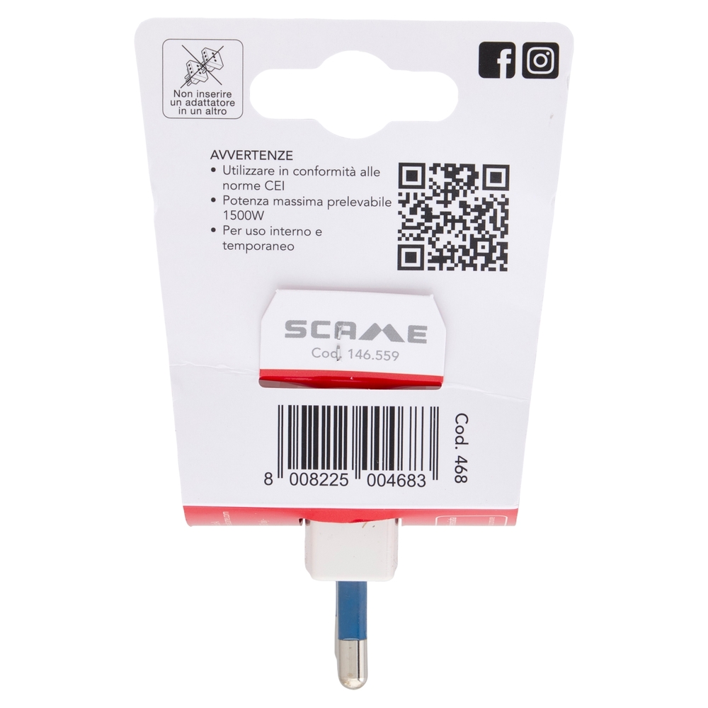 Scame Adattatore Multiplo 16A Spina 16A 2 prese 10/16A, 1 presa 10/16A (tedesco 16A), 2P+T 250V