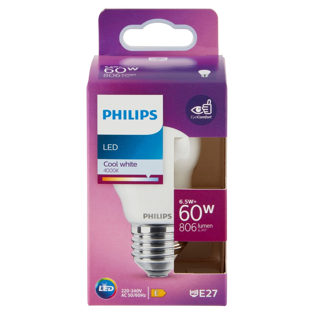 Philips Led sfera vetro 60W E27 4000K non dim
