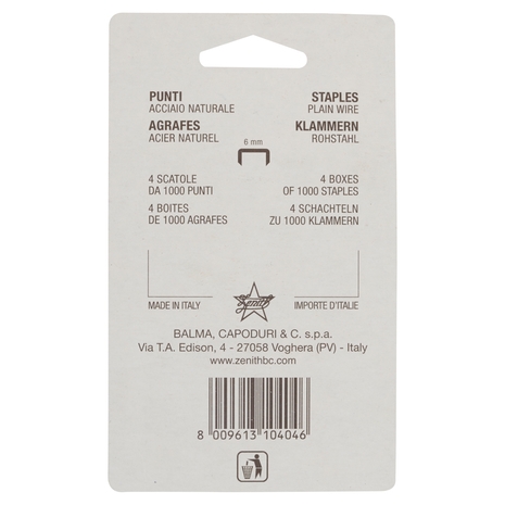 ZENITH Punti metallici art. 130/E B/4 blister - 4 scatole da 1000 punti (6/4)