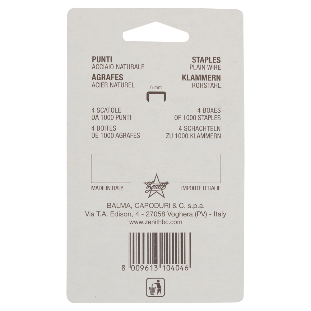 ZENITH Punti metallici art. 130/E B/4 blister - 4 scatole da 1000 punti (6/4)
