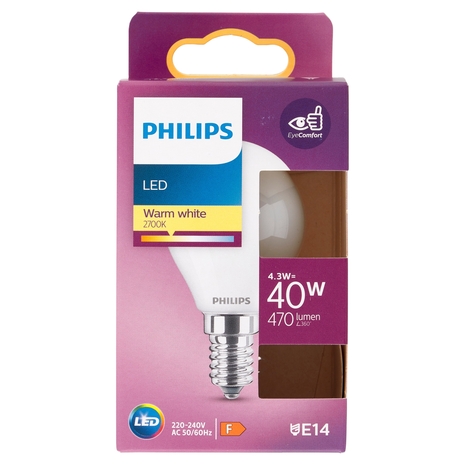 Philips Led sfera vetro 40W E14 2700K