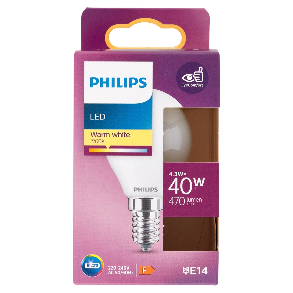 Philips Led sfera vetro 40W E14 2700K
