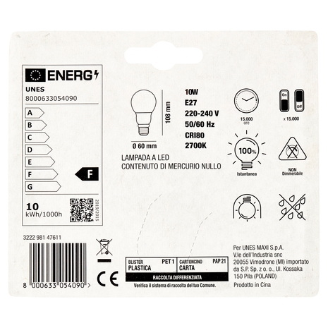 Lampada Led Goccia 10W E27 2700K U! Confronta e Risparmia