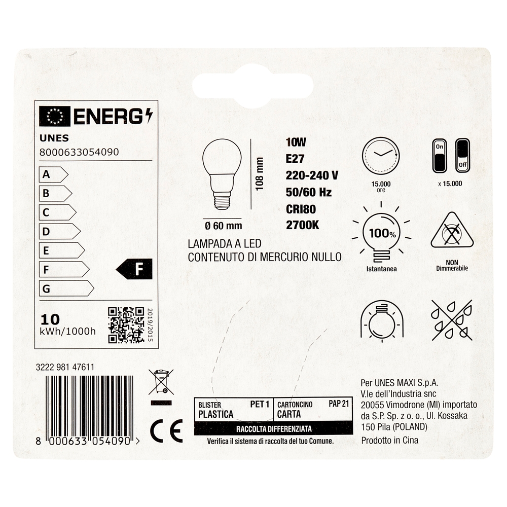 Lampada Led Goccia 10W E27 2700K U! Confronta e Risparmia