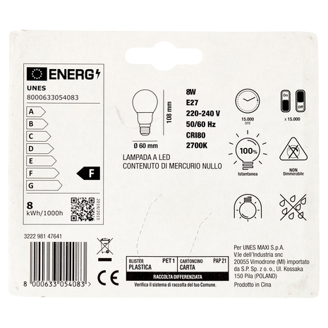 Lampada Led Goccia 8W E27 2700K U! Confronta e Risparmia
