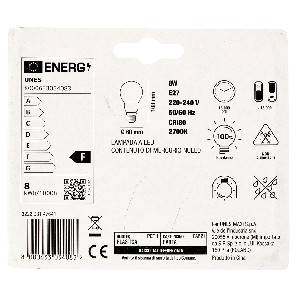 Lampada Led Goccia 8W E27 2700K U! Confronta e Risparmia