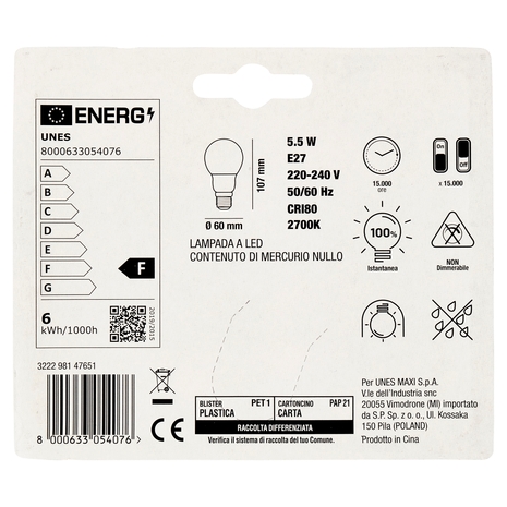 Lampada Led Goccia 5,5W E27 2700K U! Confronta e Risparmia