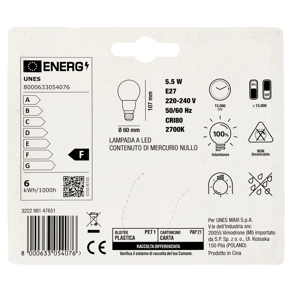 Lampada Led Goccia 5,5W E27 2700K U! Confronta e Risparmia