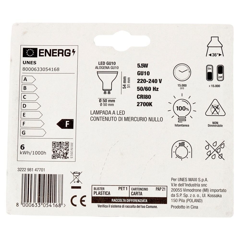 Lampada Led Faretto 5,5W GU10 2700K U! Confronta e Risparmia