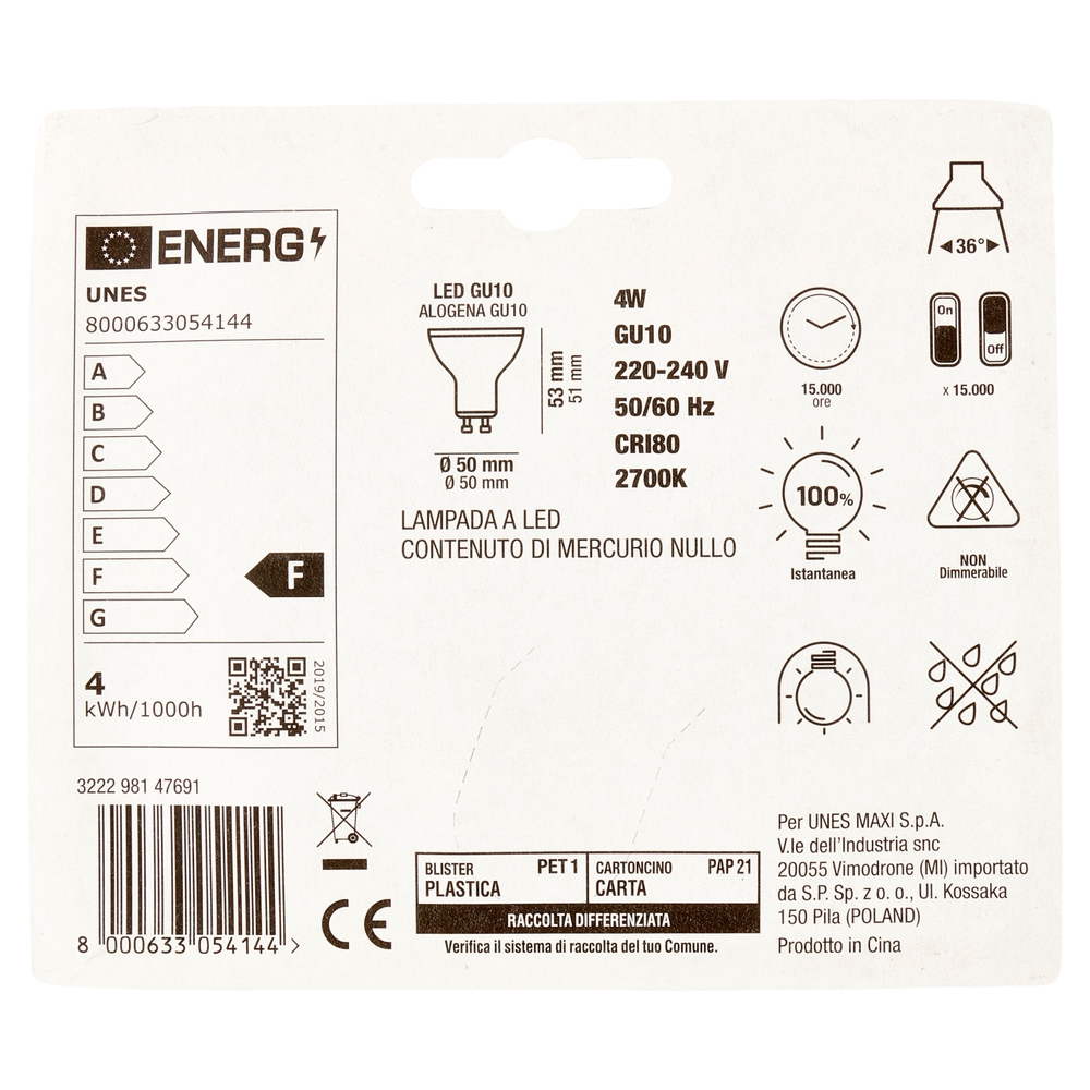 Lampada Led Faretto 4W GU10 2700K U! Confronta e Risparmia