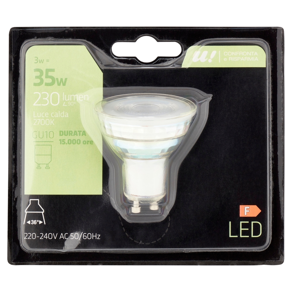 Lampada Led Faretto 3W GU10 2700K U! Confronta e Risparmia