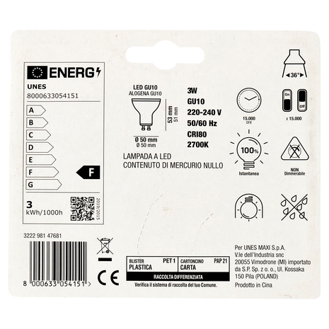 Lampada Led Faretto 3W GU10 2700K U! Confronta e Risparmia