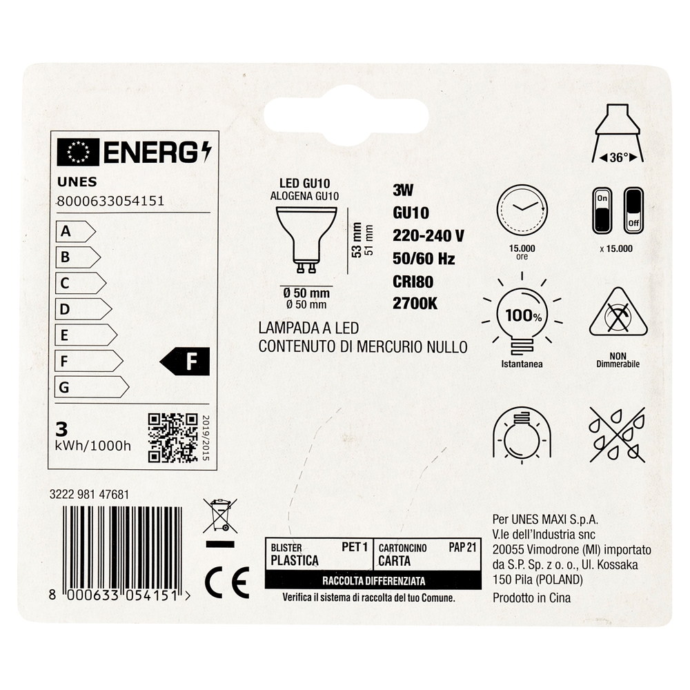 Lampada Led Faretto 3W GU10 2700K U! Confronta e Risparmia