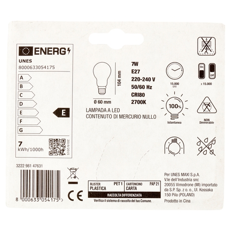 Lampada Led Goccia 7W E27 2700K U! Confronta e Risparmia