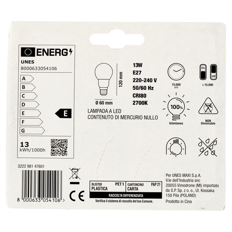 Lampada Led Goccia 13W E27 2700K U! Confronta e Risparmia