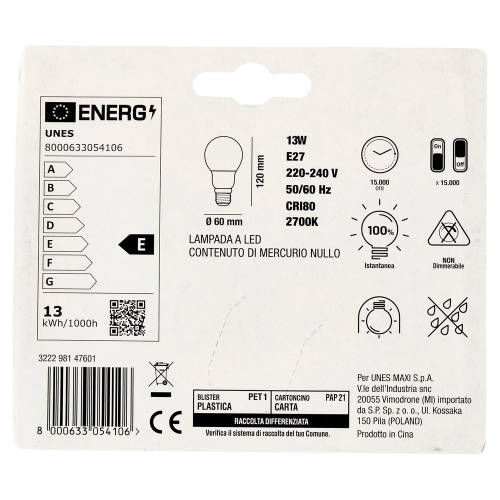 Lampada Led Goccia 13W E27 2700K U! Confronta e Risparmia