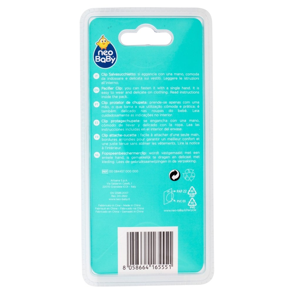 neo Baby Clip Salvasucchietto con catenella 0m+ Dino Blu