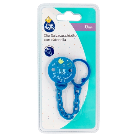 neo Baby Clip Salvasucchietto con catenella 0m+ Dino Blu