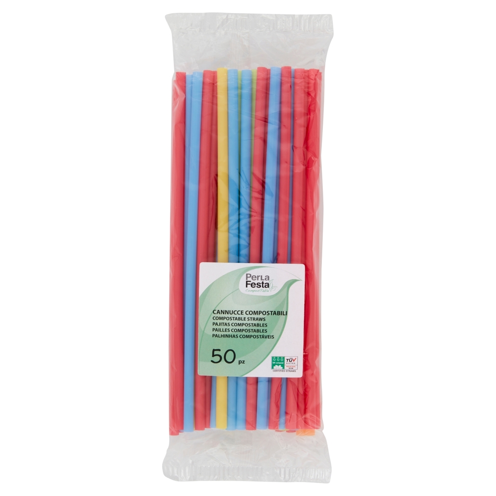 PerLa Festa ComposTable Cannucce Compostabili colorate 50 pz
