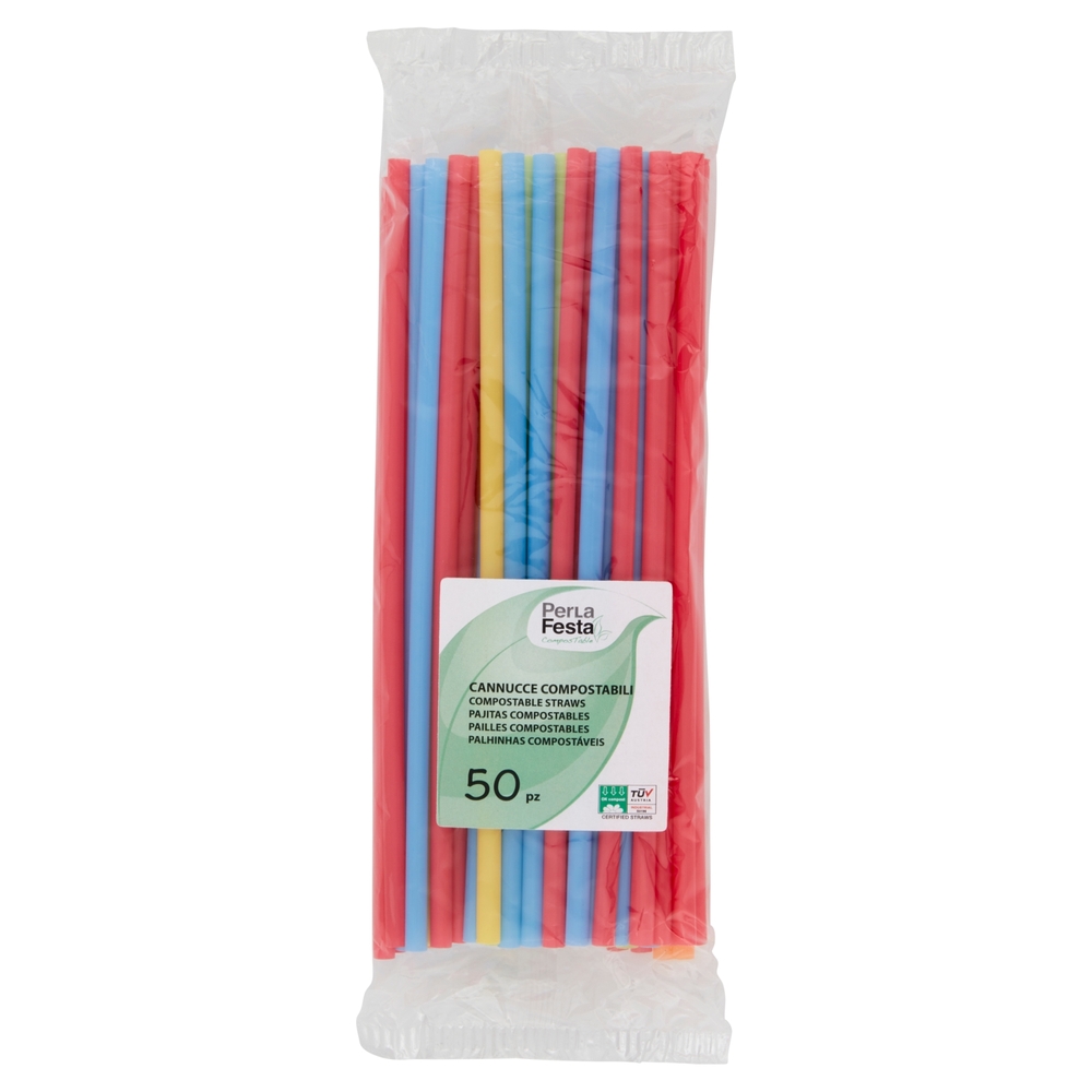PerLa Festa ComposTable Cannucce Compostabili colorate 50 pz