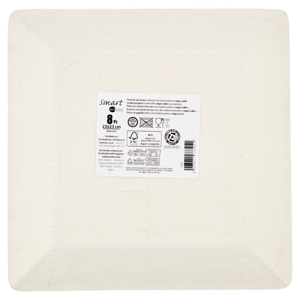 Smart Ecotable Piatti in cartoncino 23x23 cm 8 pz