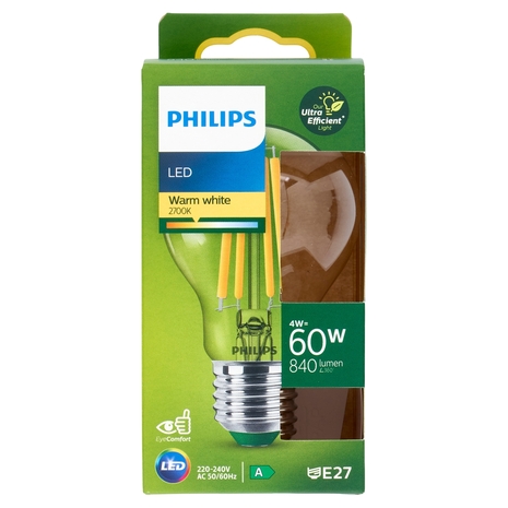 Philips Led Goccia Vetro Filamento 60W E27 2700K