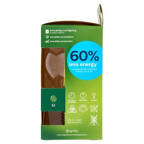 Philips Led Goccia Vetro Filamento 60W E27 2700K