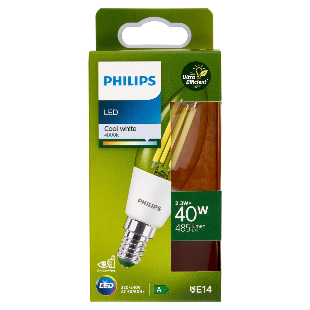 Philips Led Candela Vetro Filamento 40W E14 4000K
