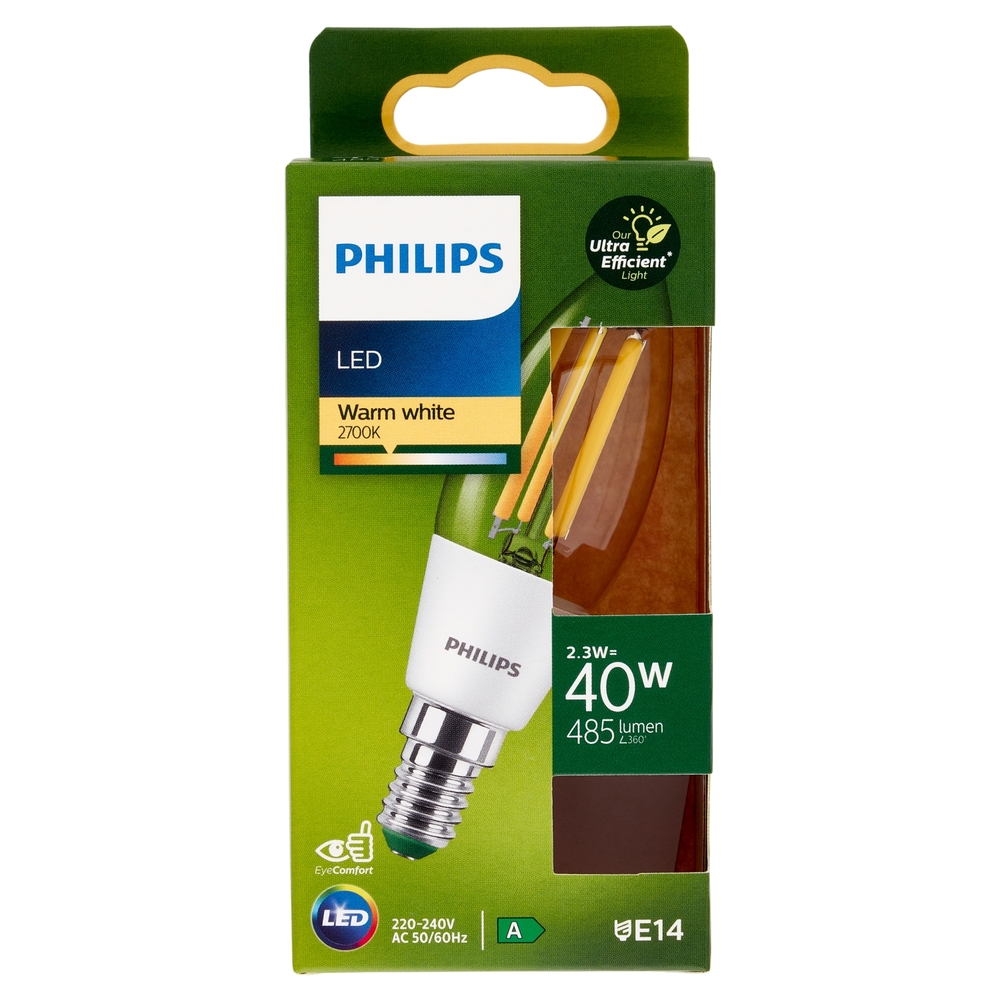 Philips Led Candela Vetro Filamento 40W E14 2700K