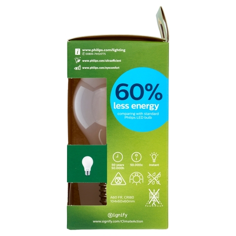 Philips Led Goccia Vetro Smerigliato 60W E27 2700K