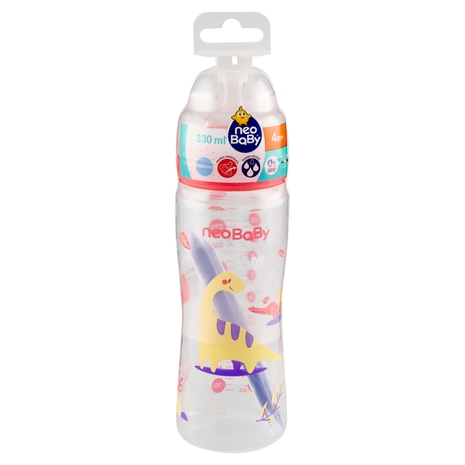 neo Baby Biberon Plastica Collo Largo 330 ml 4m+ Dino Rosa