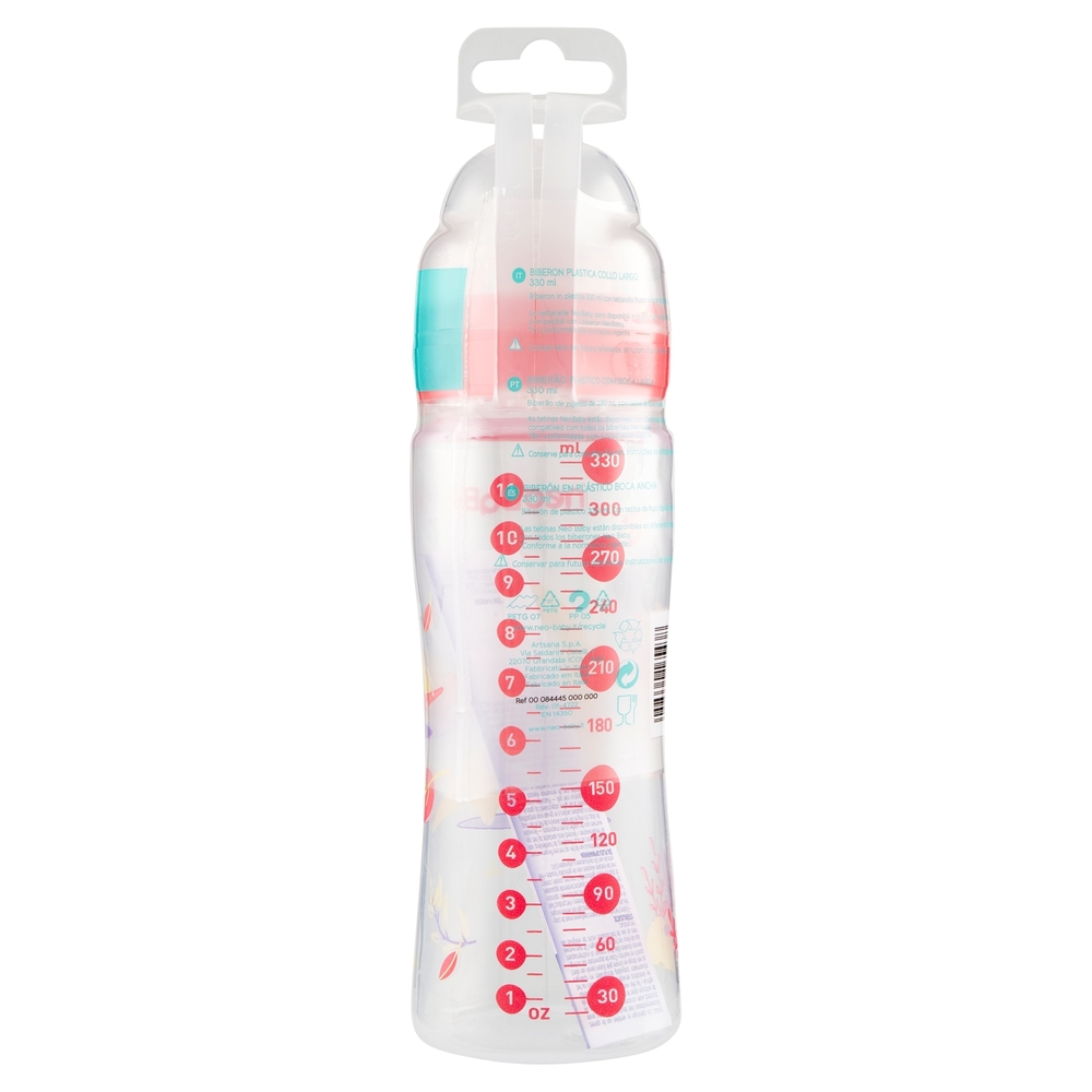 neo Baby Biberon Plastica Collo Largo 330 ml 4m+ Dino Rosa