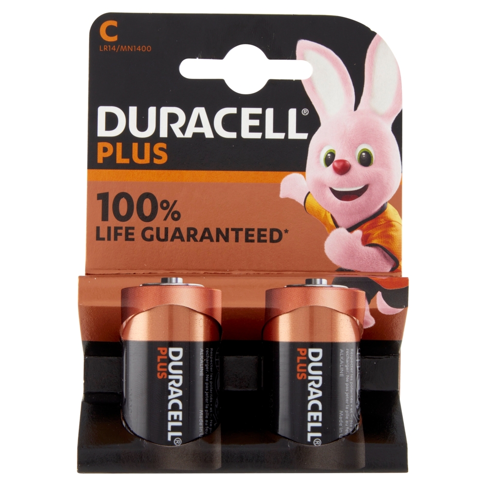 Duracell Plus C Batterie Mezza-Torcia Alcaline 1.5V LR14 MX1400 confezione da 2 Pile Duracell