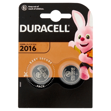 Duracell 2016 Batteria Bottone al Litio Specialistica 3V confezione da 2 DL2016 CR2016