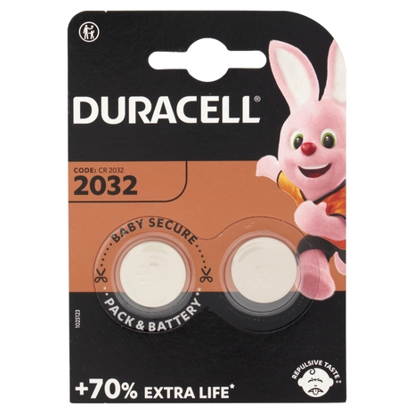 Duracell 2032 Batteria Bottone al Litio Specialistica 3V pacco da 2 pile con Tecnologia Baby Secure