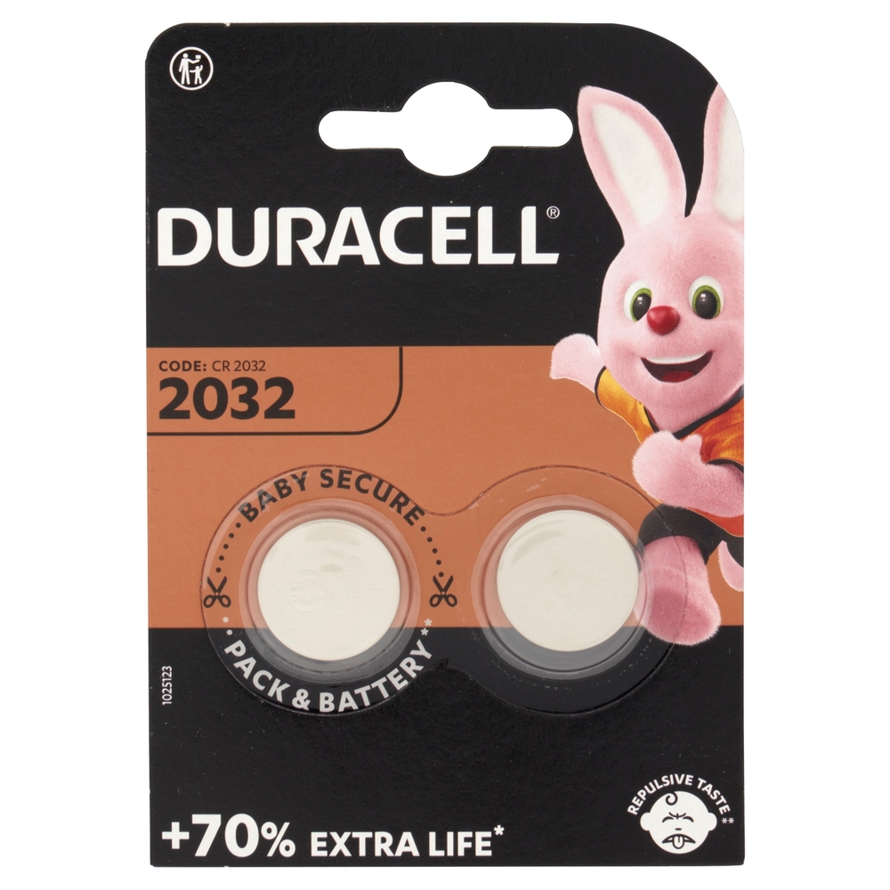 Duracell 2032 Batteria Bottone al Litio Specialistica 3V pacco da 2 pile con Tecnologia Baby Secure