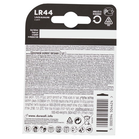Duracell LR44 Batteria Bottone Alcalino Specialistica 1.5V confezione da 2 76A A76 V13GA