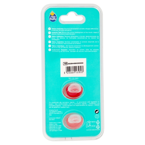 neo Baby Light Succhietto Anatomico in Silicone 6m+ Dino Rosa 2 pz