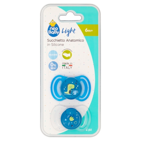 neo Baby Light Succhietto Anatomico in Silicone 6m+ Dino Blu 2 pz