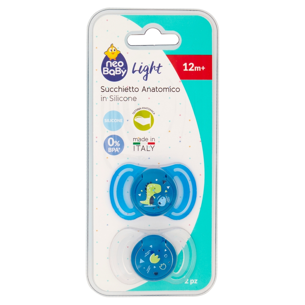 neo Baby Light Succhietto Anatomico in Silicone 12m+ Dino Blu 2 pz