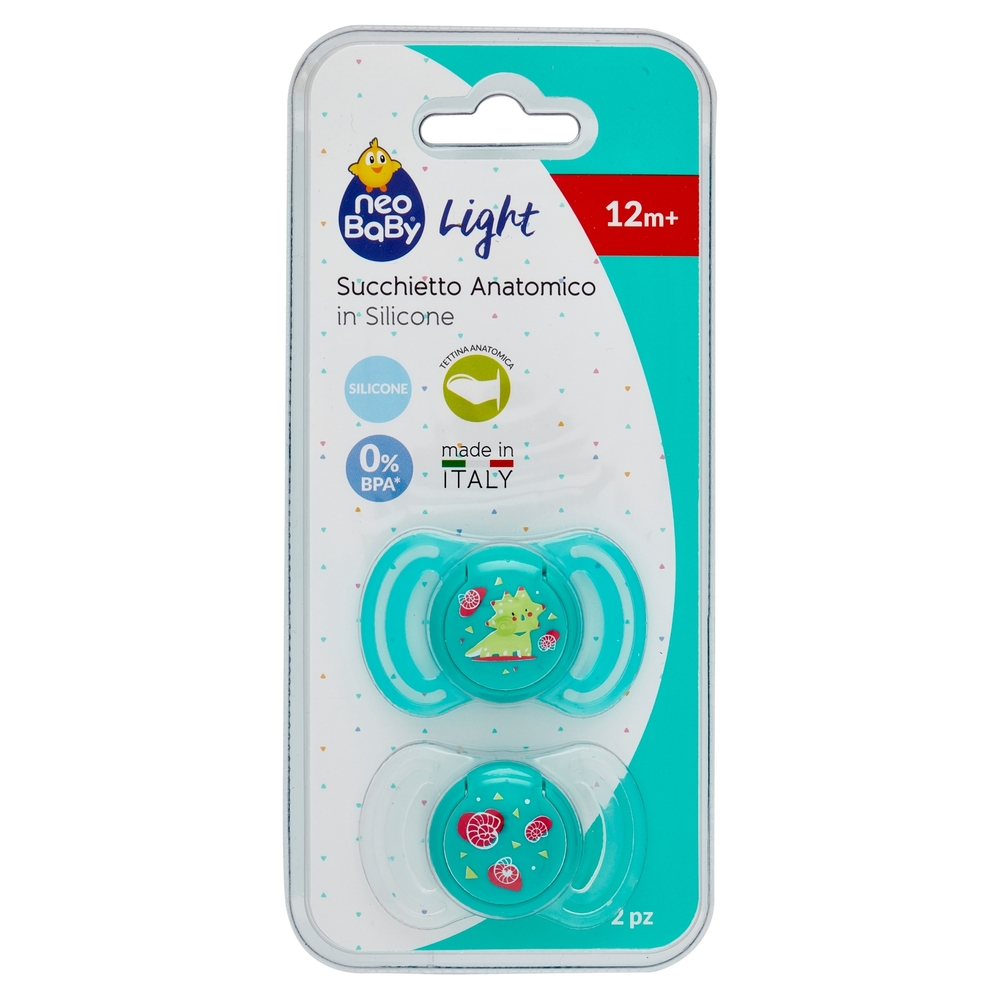 neo Baby Light Succhietto Anatomico in Silicone 12m+ Dino Verde 2 pz