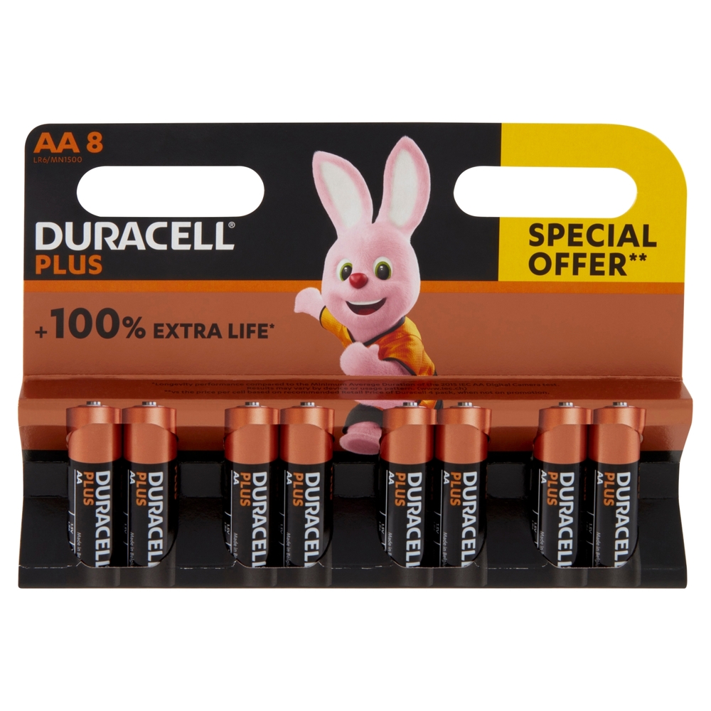 Duracell Plus AA Batterie Stilo Alcaline 1.5V LR06 MX1500 confezione da 8 Pile Duracell